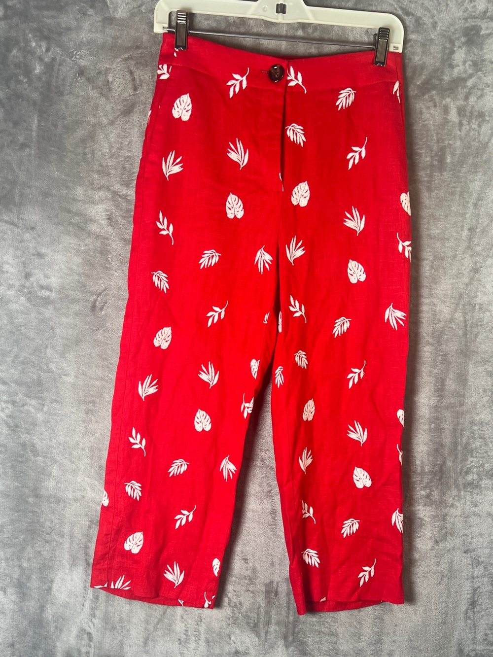 Ann Taylor Red Pajama Bottoms with White Leaf Print
